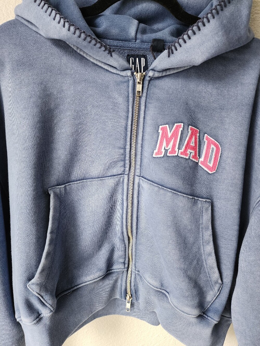 GAP x Madhappy Full Zip Cropped Logo Hoodie Size Large In Blue NWT - Picture 3 of 8
